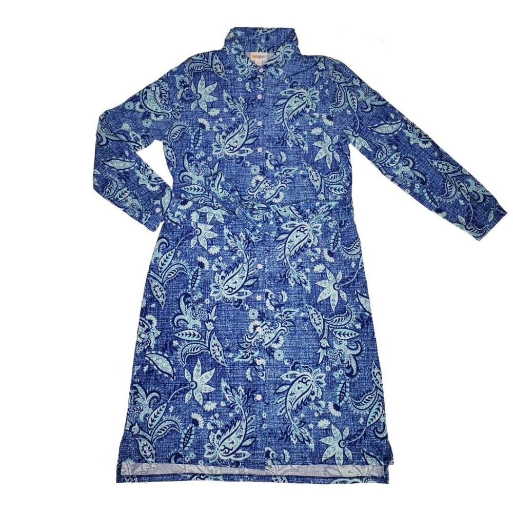 NEW Lularoe M Ellie Shirt Dress Full Button Blue Floral Paisley Long Sleeve Y2K